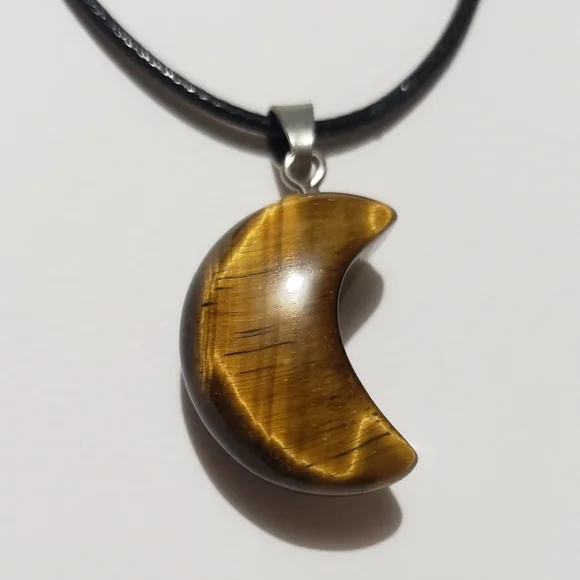 Tiger's Eye Moon Pendant Necklace ~ Natural Stone - Picture 5 of 6